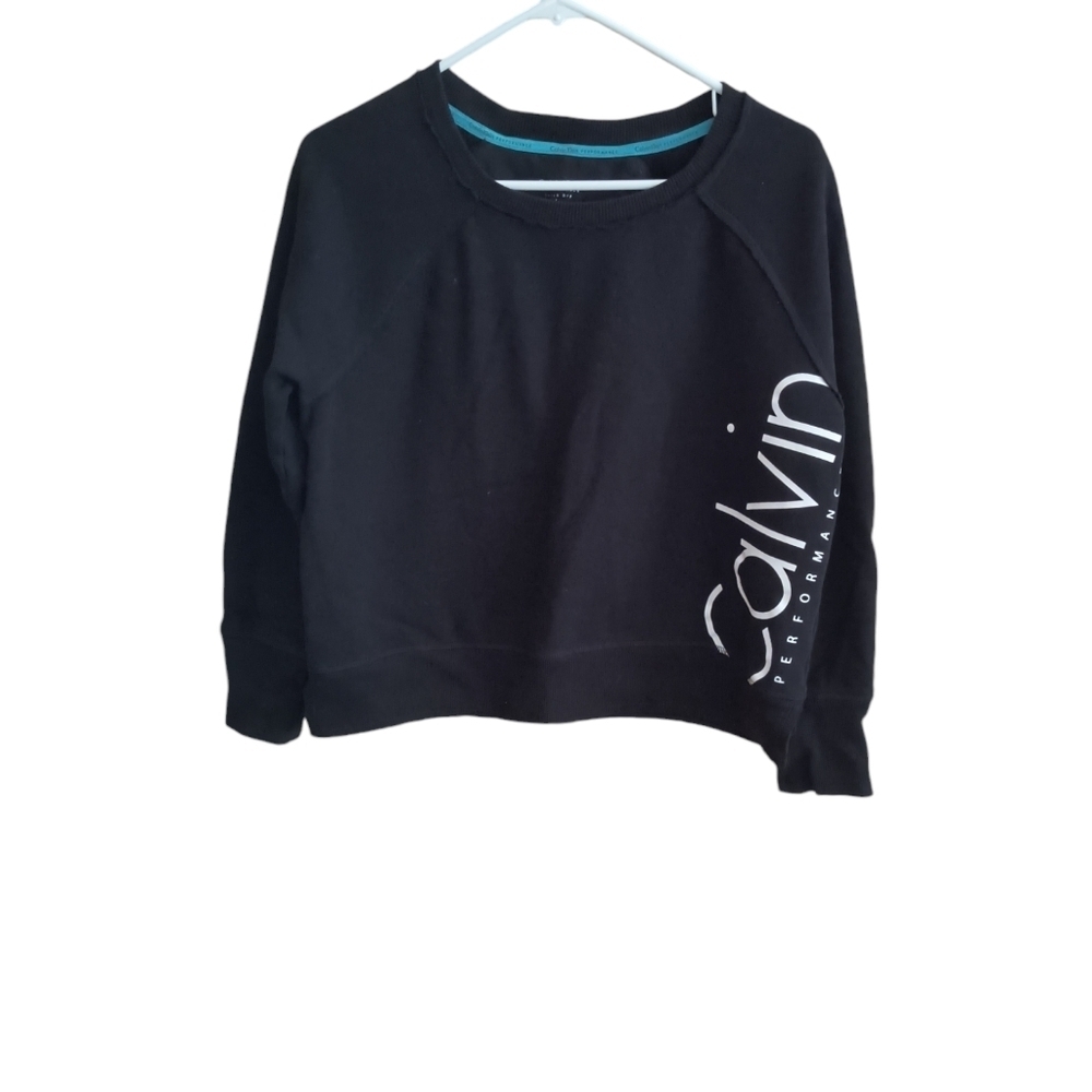 Calvin Klein Performance Black Logo Side Print Pull On Cropped Sweatshirt Size L